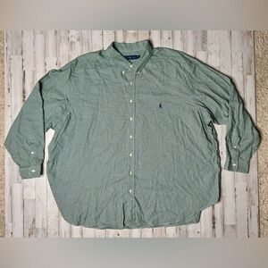Polo Ralph Lauren Shirt Men's 4XB Green Solid Cotton Dress Casual